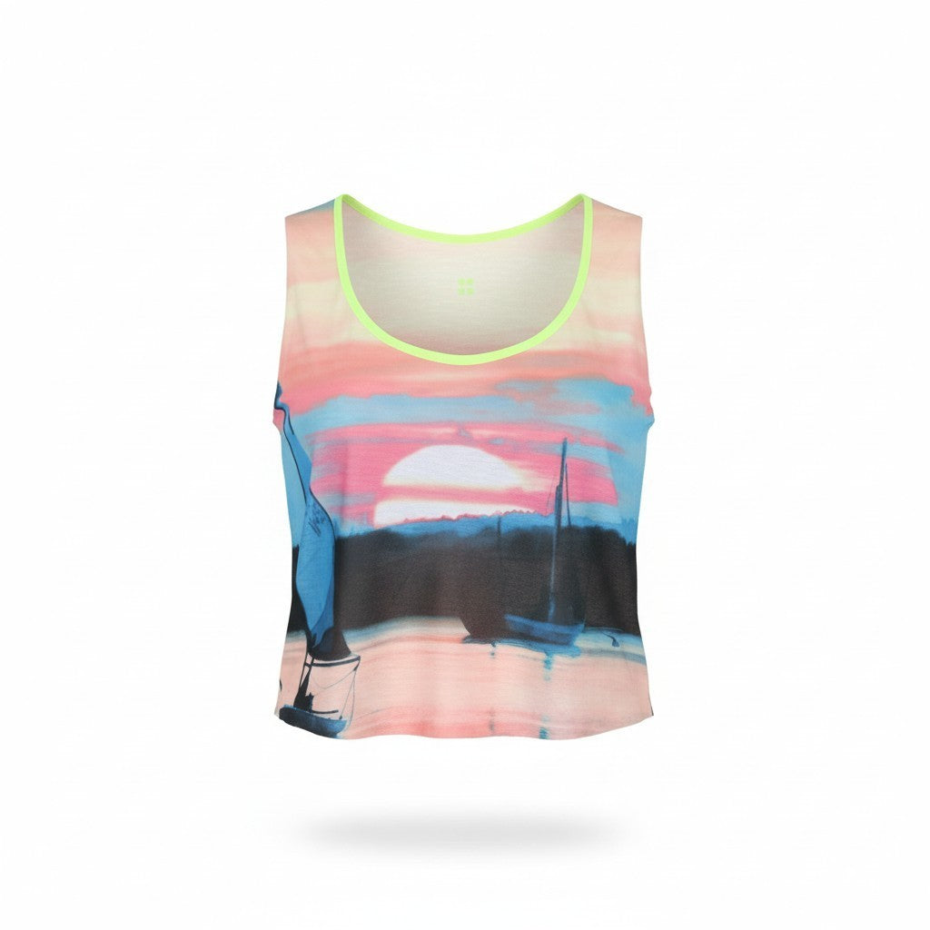 SWEATY BETTY Skipper Run Tank Women Top L Pink Cropped Loose Print Sleeveless