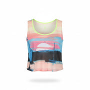 SWEATY BETTY Skipper Run Tank Women Top L Pink Cropped Loose Print Sleeveless