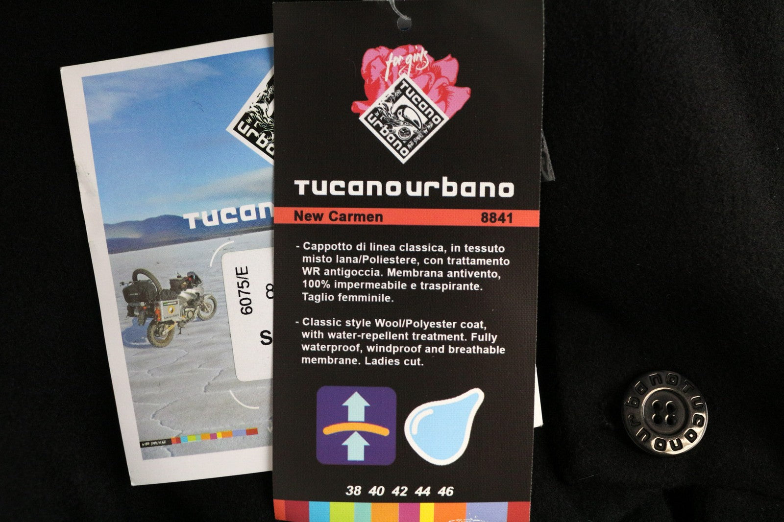 TUCANO URBANO New Carmen moteriškas paltas IT40 juodas vilnos mišinio kvėpuojantis 