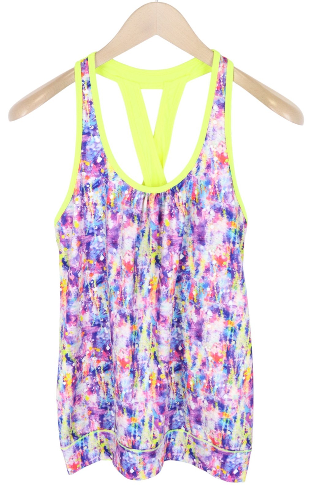 PAPAYA Women Sport Top S Melange Neon Yellow Bright Printed Racerback Workout