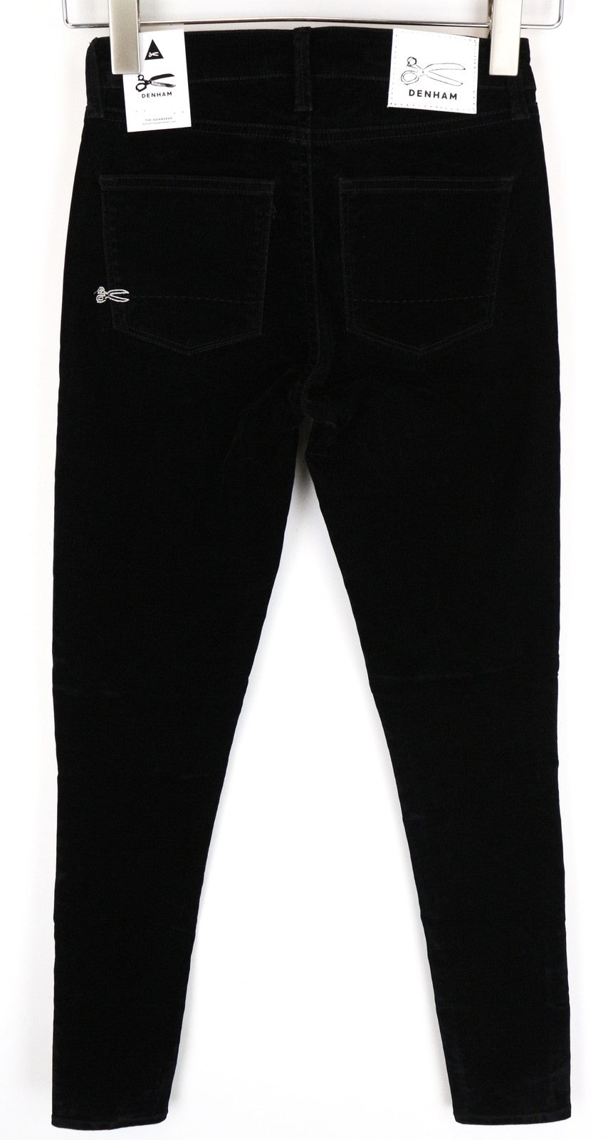 DENHAM Spray Women Trousers W23/L28 Super Tight Fit Black Cotton Stretch Velvet
