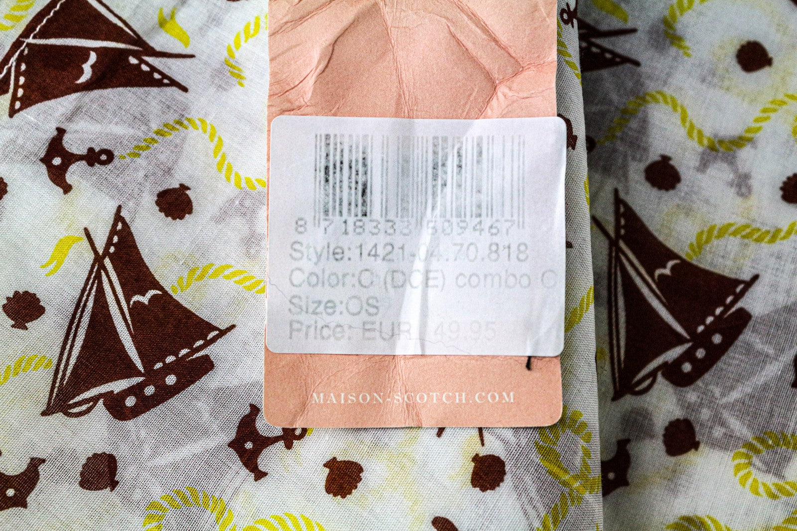 MAISON SCOTCH moteriškas šalikas OS baltas vasarinis kvadratinis burlaivio rašto medvilninis klasikinis 