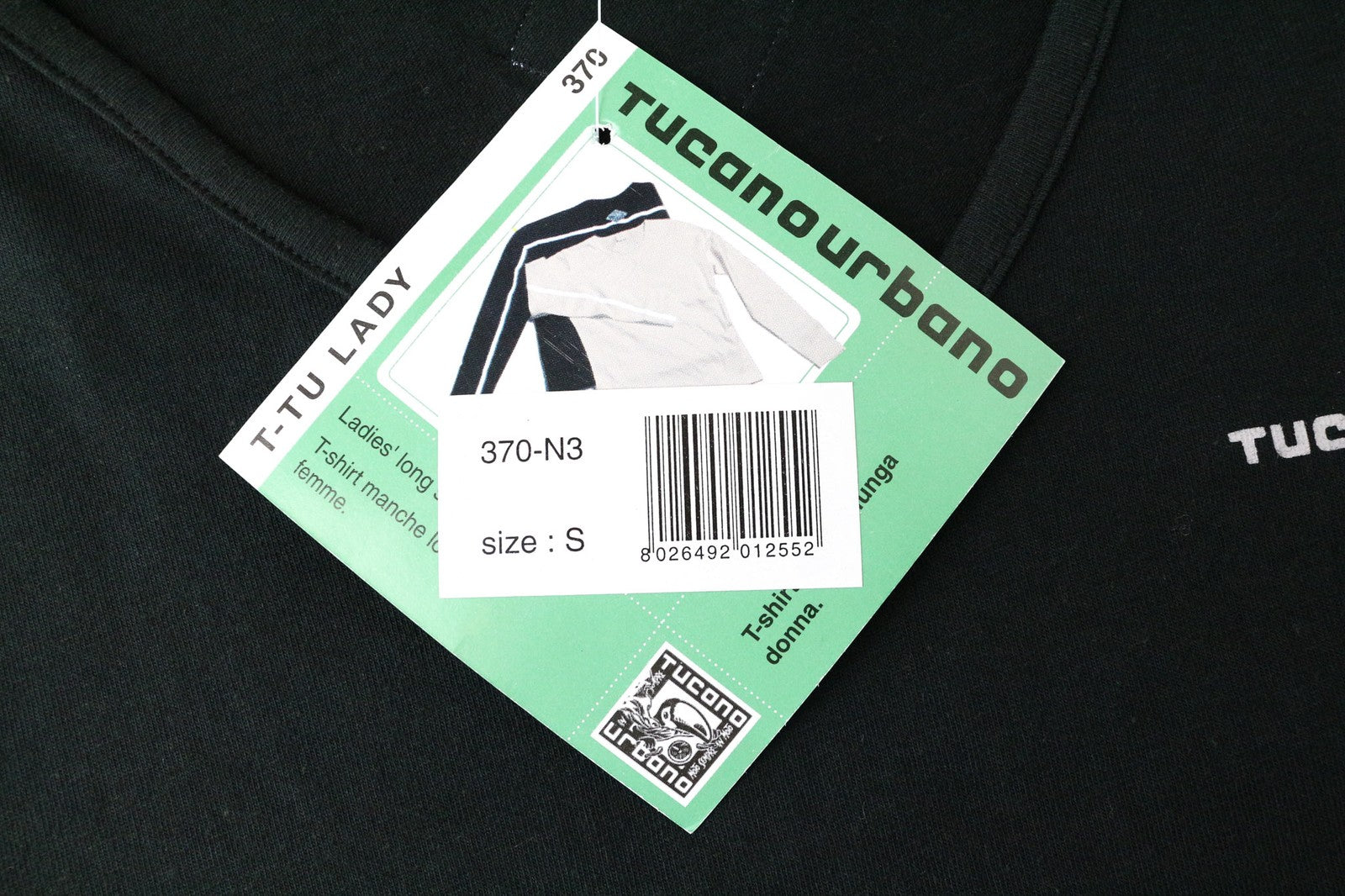 TUCANO URBANO T-TU moteriški marškinėliai su atšvaitais, juodi, V formos iškirpte, grynos medvilnės, S dydžio. 