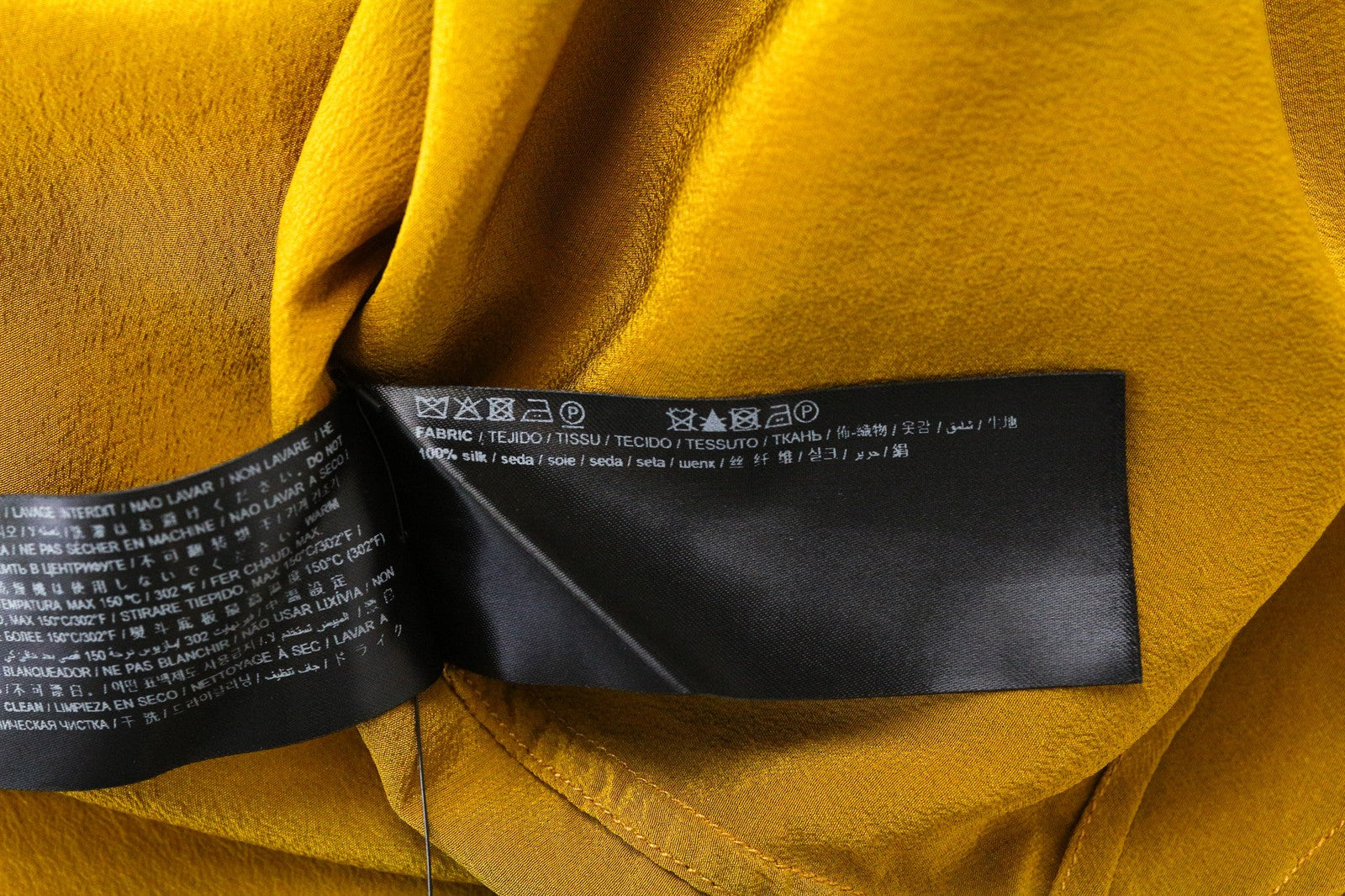 SUISTUDIO Bridgette moteriška palaidinė UK8 geltona garstyčių spalvos plona šilkine palaidinė su sagomis 