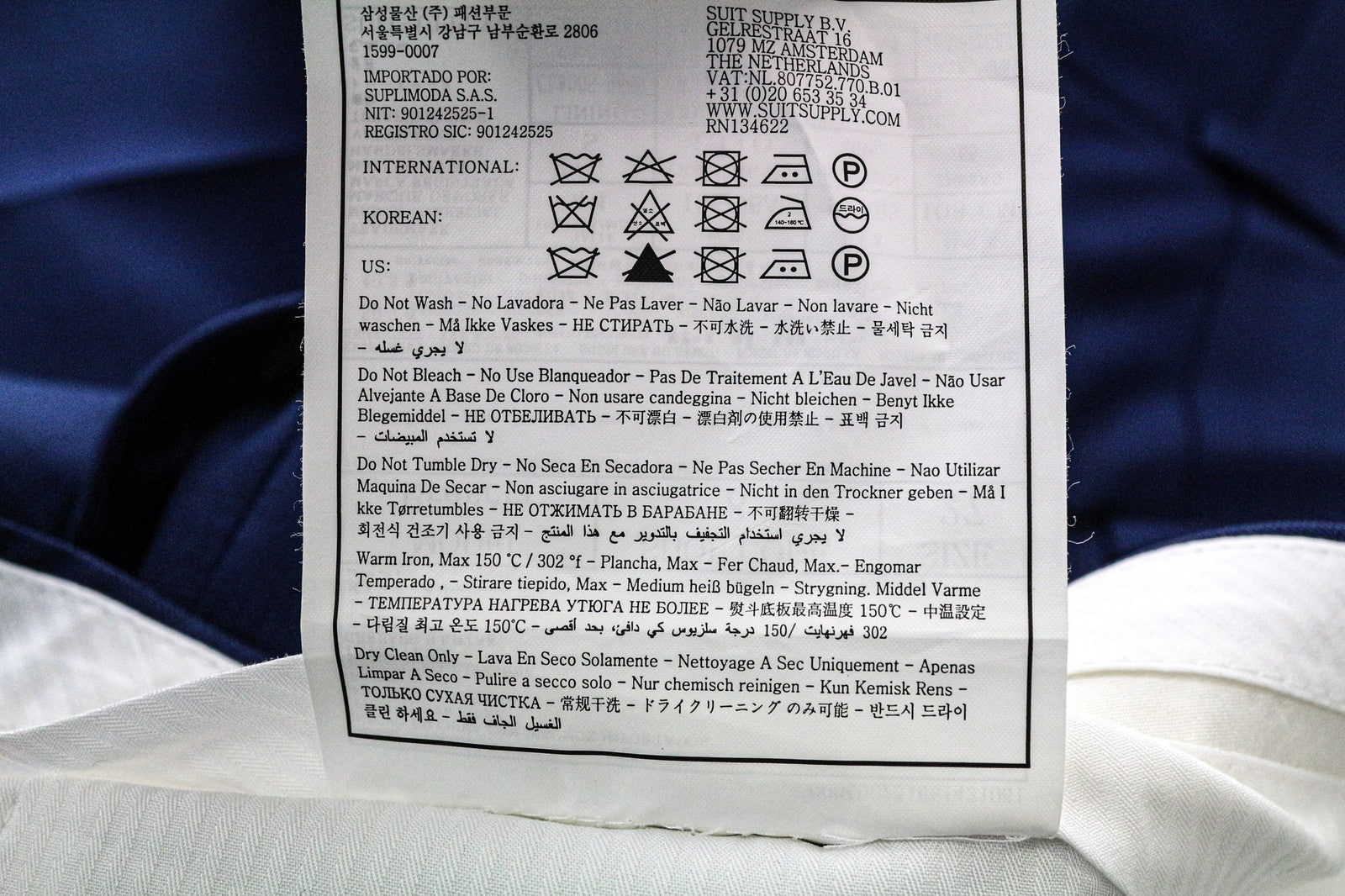 SUITSUPPLY Brescia Men's Trousers UK44S Mid Blue Slim Wool Glen Check Flat-Front