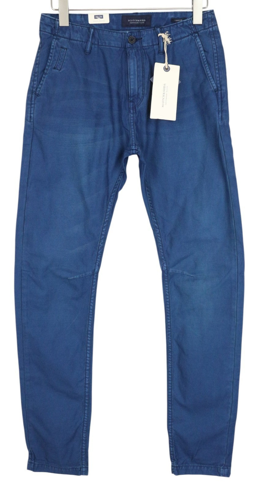 SCOTCH & SODA Theon Men's Trousers W30/L34 Blue Non-Stretch Dyed Loose Chino