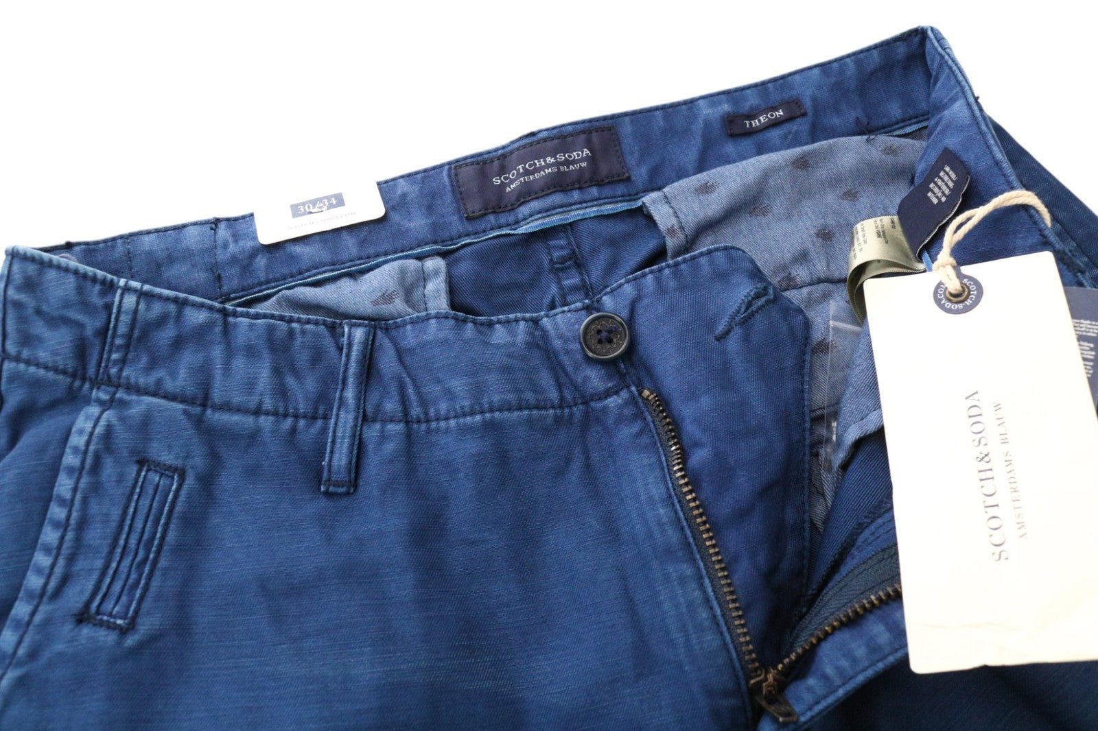 SCOTCH & SODA Theon Men's Trousers W30/L34 Blue Non-Stretch Dyed Loose Chino