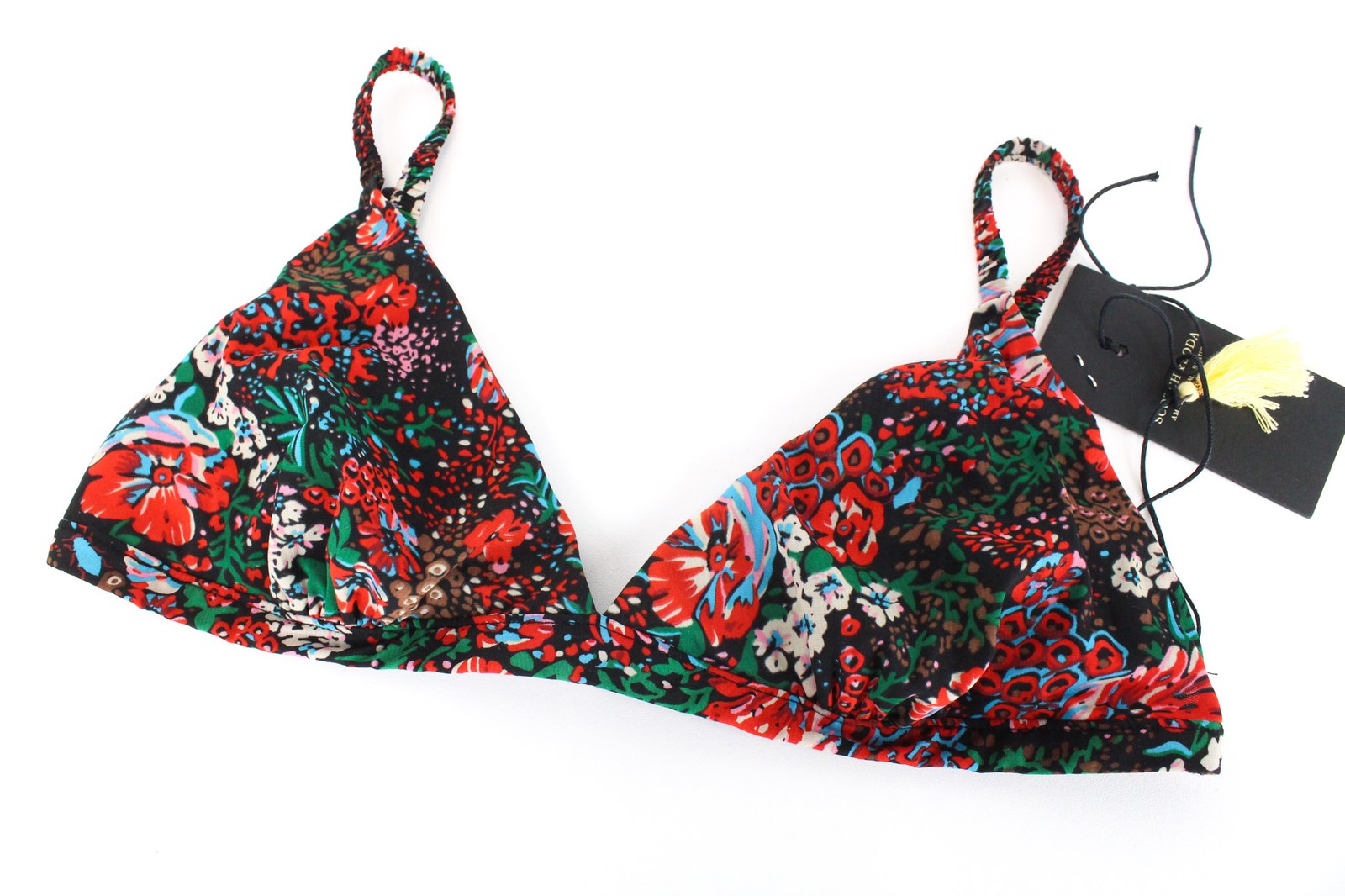 MAISON SCOTCH moteriškas S dydžio raudonas gėlių rašto liemenėlės ir kelnaičių komplektas 