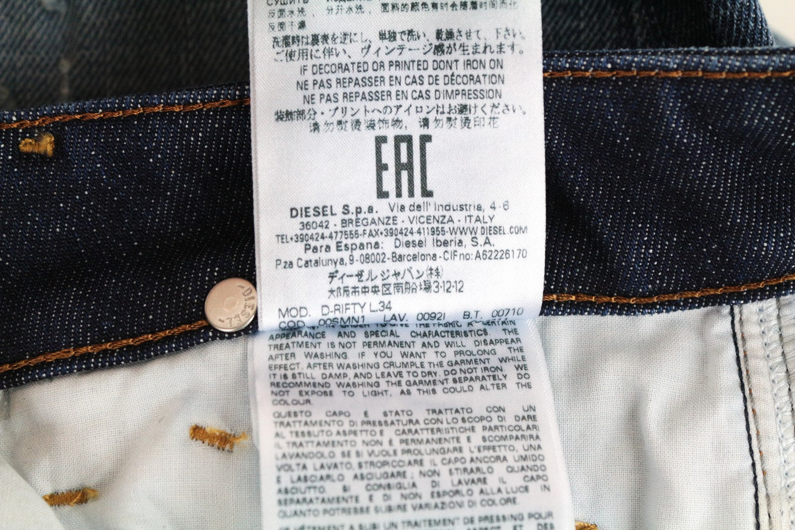 DIESEL D-Rifty 0092I vyriški džinsai W28/L34 Slim Fit, dirbtinės medvilnės, tamprios, mėlynos spalvos 