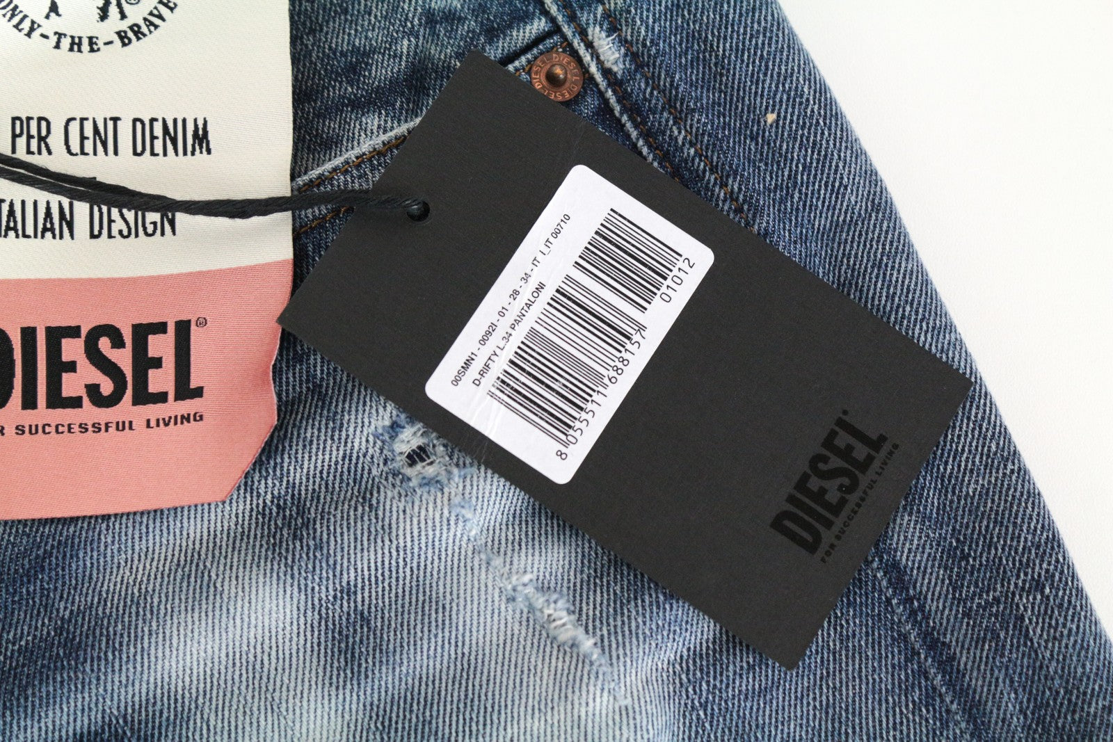 DIESEL D-Rifty 0092I vyriški džinsai W28/L34 Slim Fit, dirbtinės medvilnės, tamprios, mėlynos spalvos 