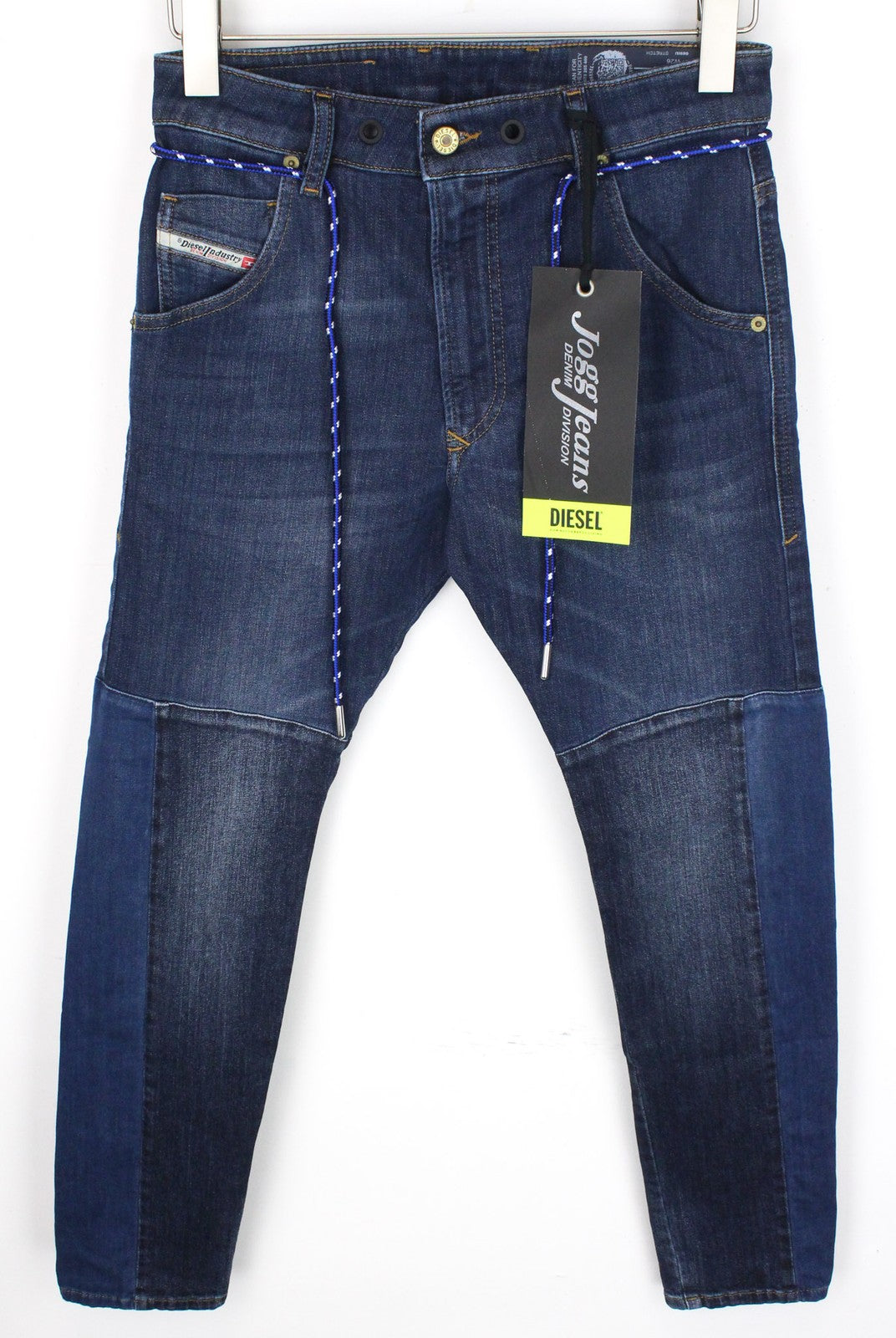 DIESEL D-Luhic-SP-NE 069IU vyriški W26 mėlyni berniukiški ploni morkų rašto sportiniai džinsai jogg fit 