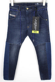 DIESEL D-Luhic-SP-NE 069IU vyriški W26 mėlyni berniukiški ploni morkų rašto sportiniai džinsai jogg fit 