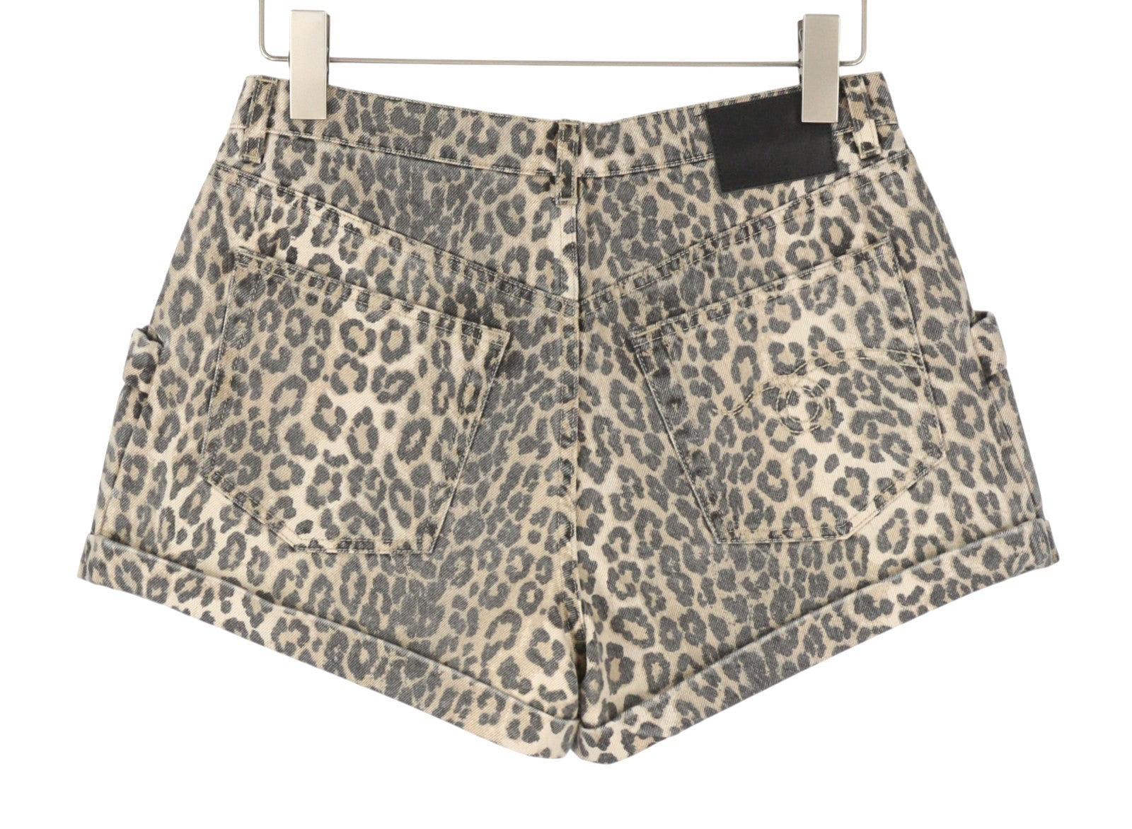 R13 Pouch Pocket Women Shorts 27 Rigid Ecru Leopard Button Turn-Up RRP795