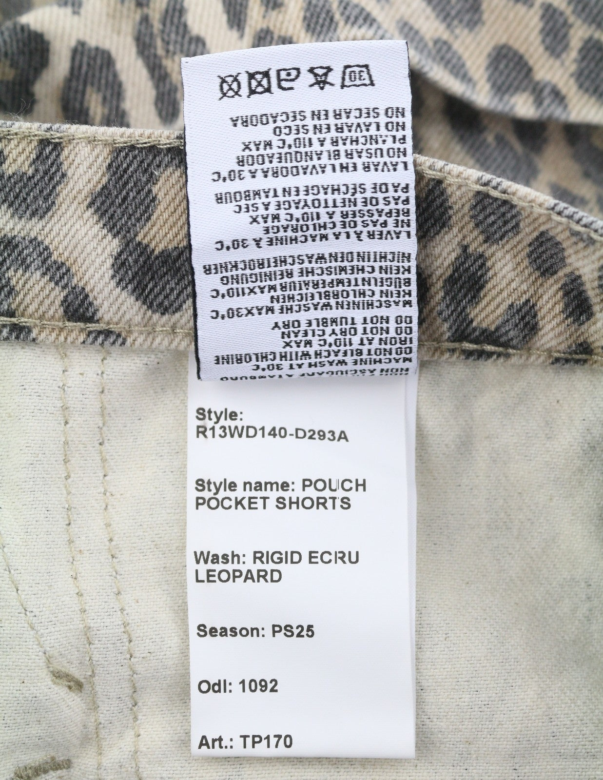 R13 Pouch Pocket Women Shorts 27 Rigid Ecru Leopard Button Turn-Up RRP795
