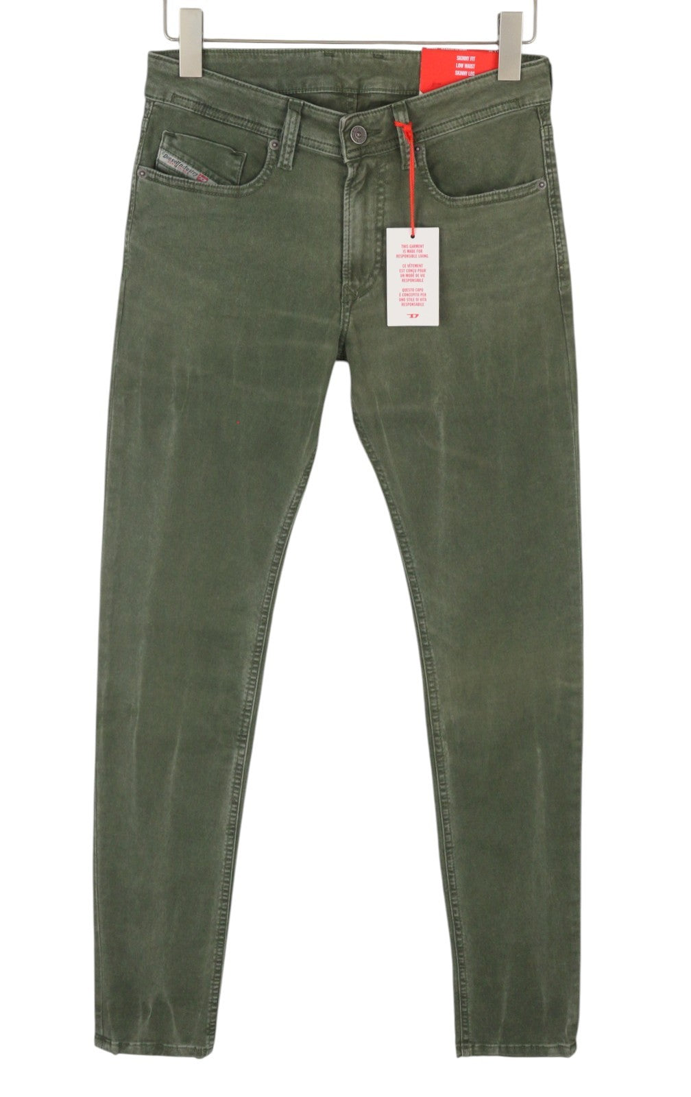 DIESEL 1979 Sleenker 0ENAK Men Jeans W28/L32 Green Whiskers Low Waist Skinny Fit
