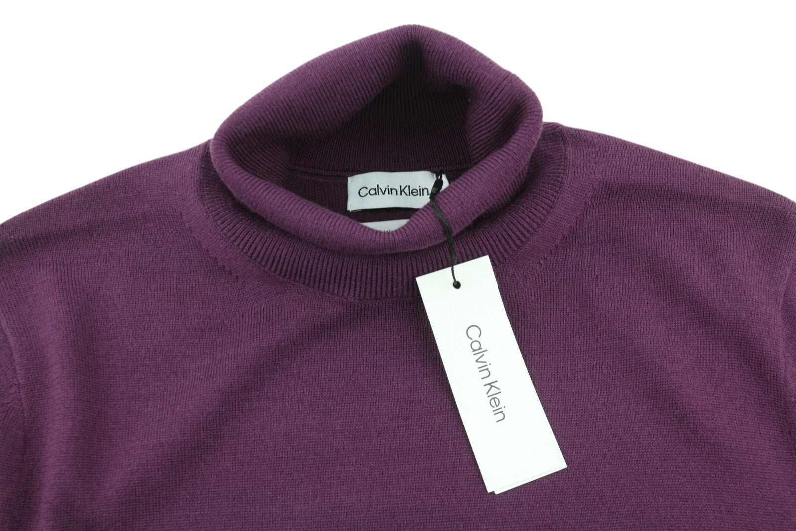 CALVIN KLEIN Merino Turtle Neck Men Jumper L Purple Knitted Pull On RRP129