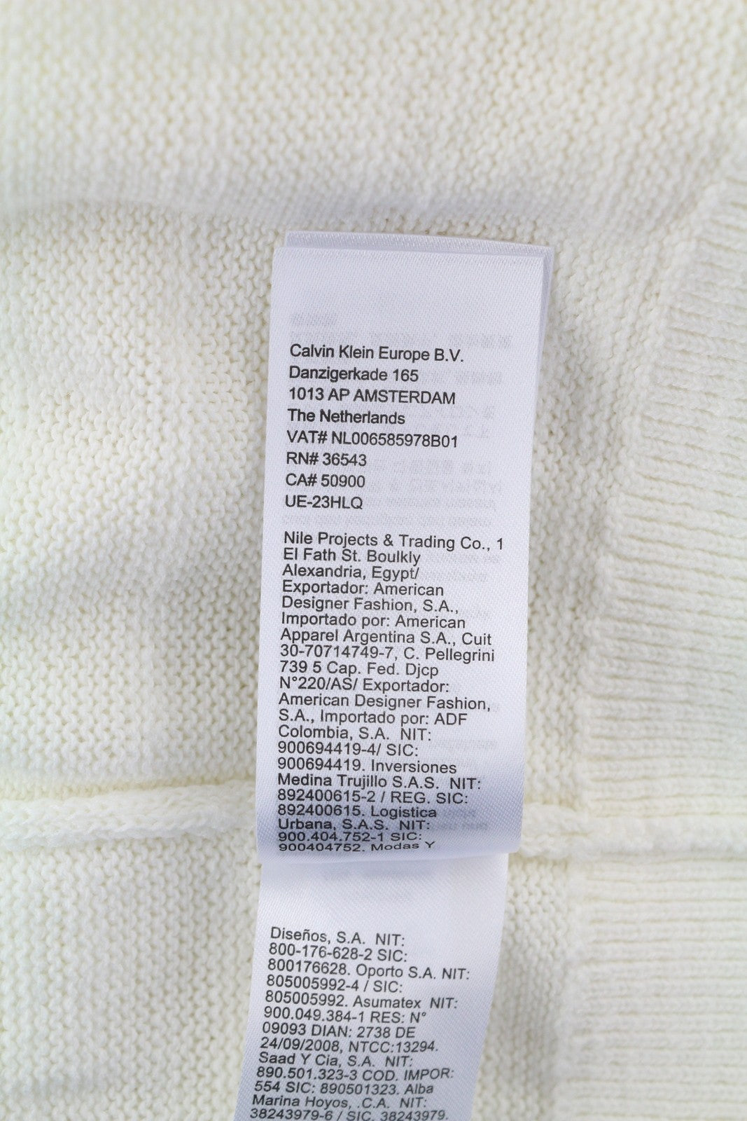 CALVIN KLEIN Tape Yarn Vn Men Jumper XS White Textured Knitted V-Neck Pull On