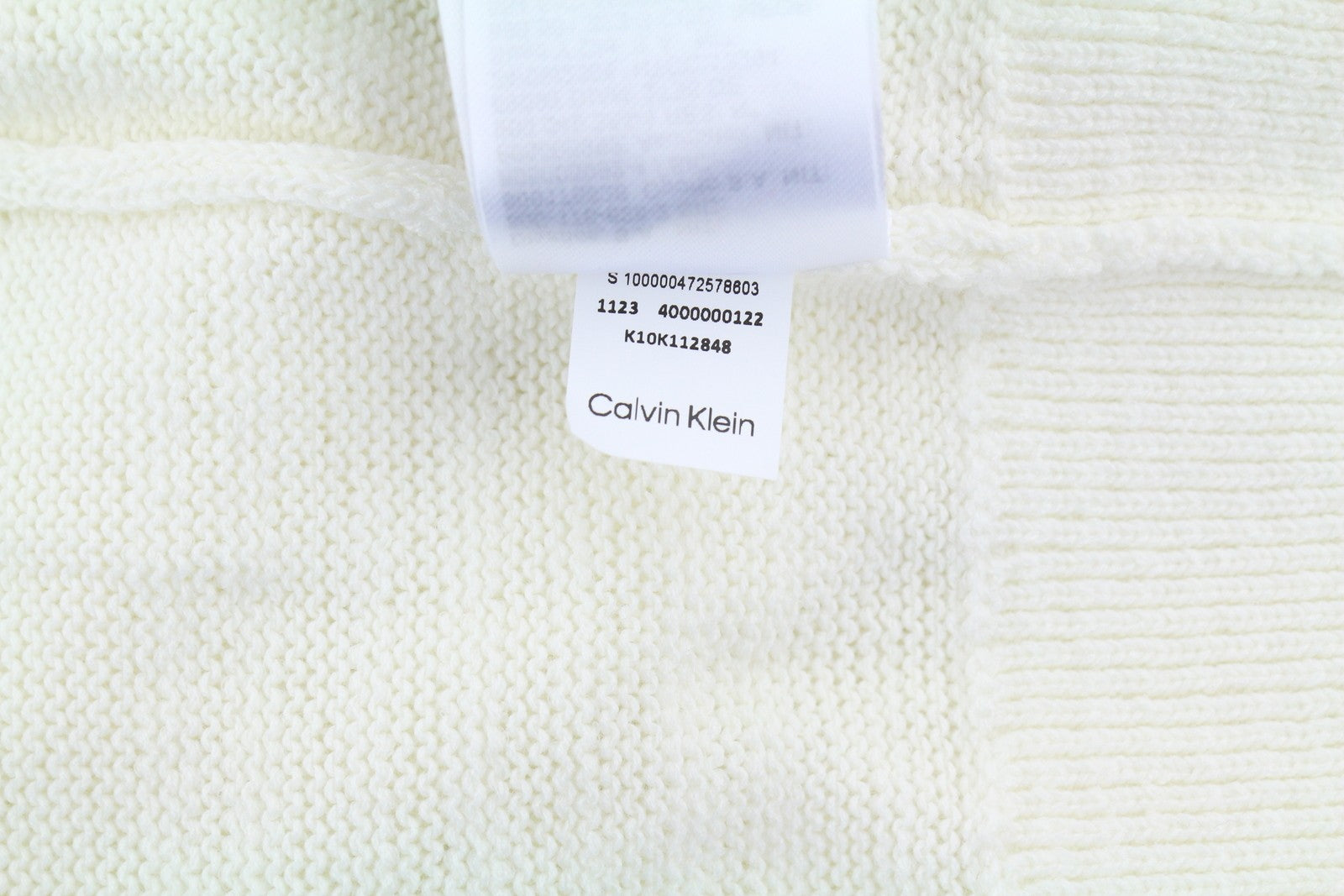 CALVIN KLEIN Tape Yarn Vn Men Jumper 2XL White Textured Knitted V-Neck Pull On