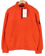 CALVIN KLEIN Badge Sherpa Half Men Sweatshirt L Orange Fleece Pull On RRP129