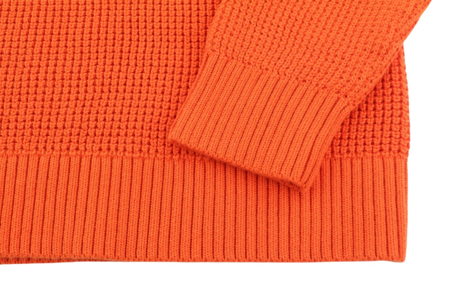 CALVIN KLEIN Men Jumper M Orange Cotton Waffle-Knit Hooded Patch Logo Pull On