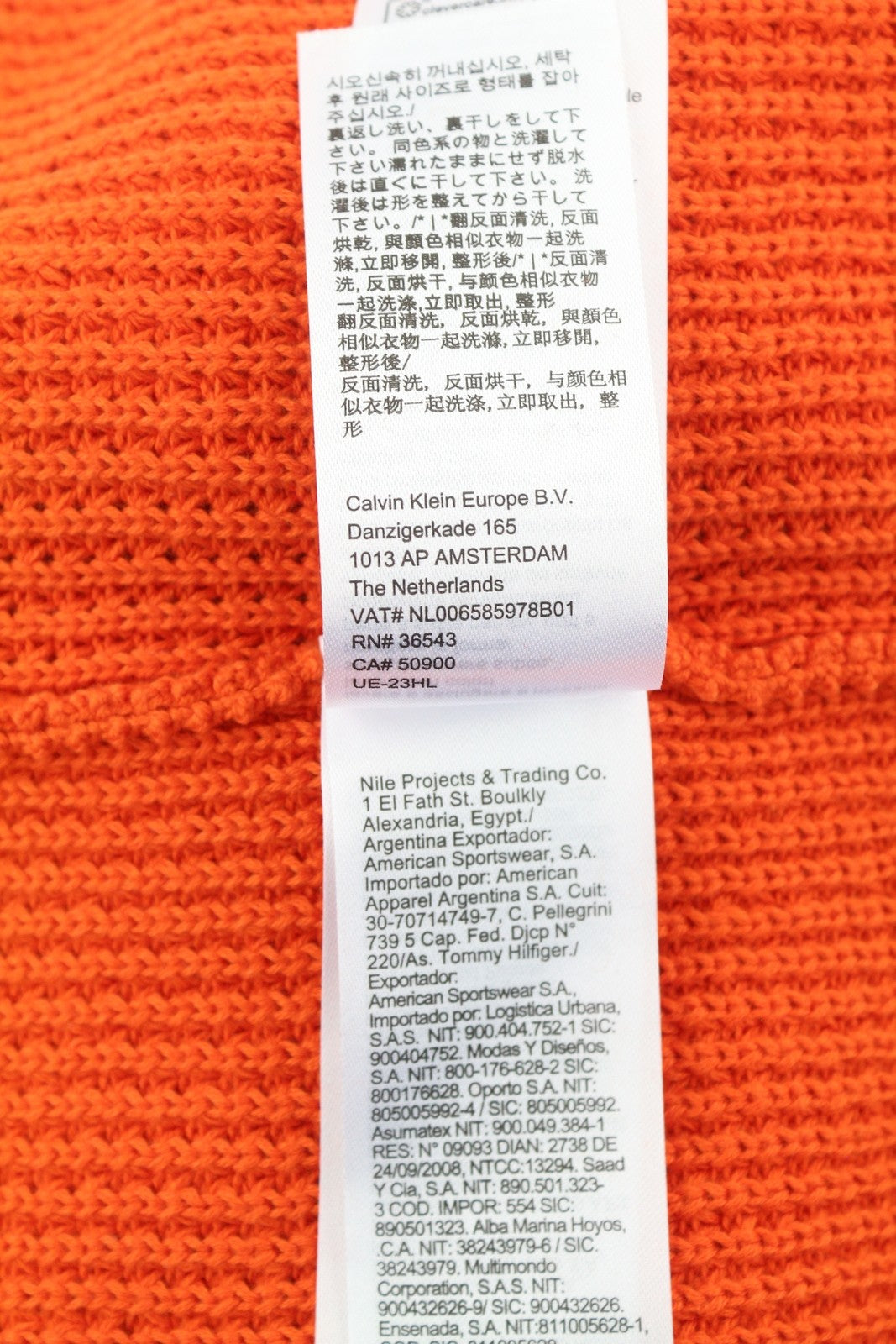 CALVIN KLEIN Men Jumper M Orange Cotton Waffle-Knit Hooded Patch Logo Pull On
