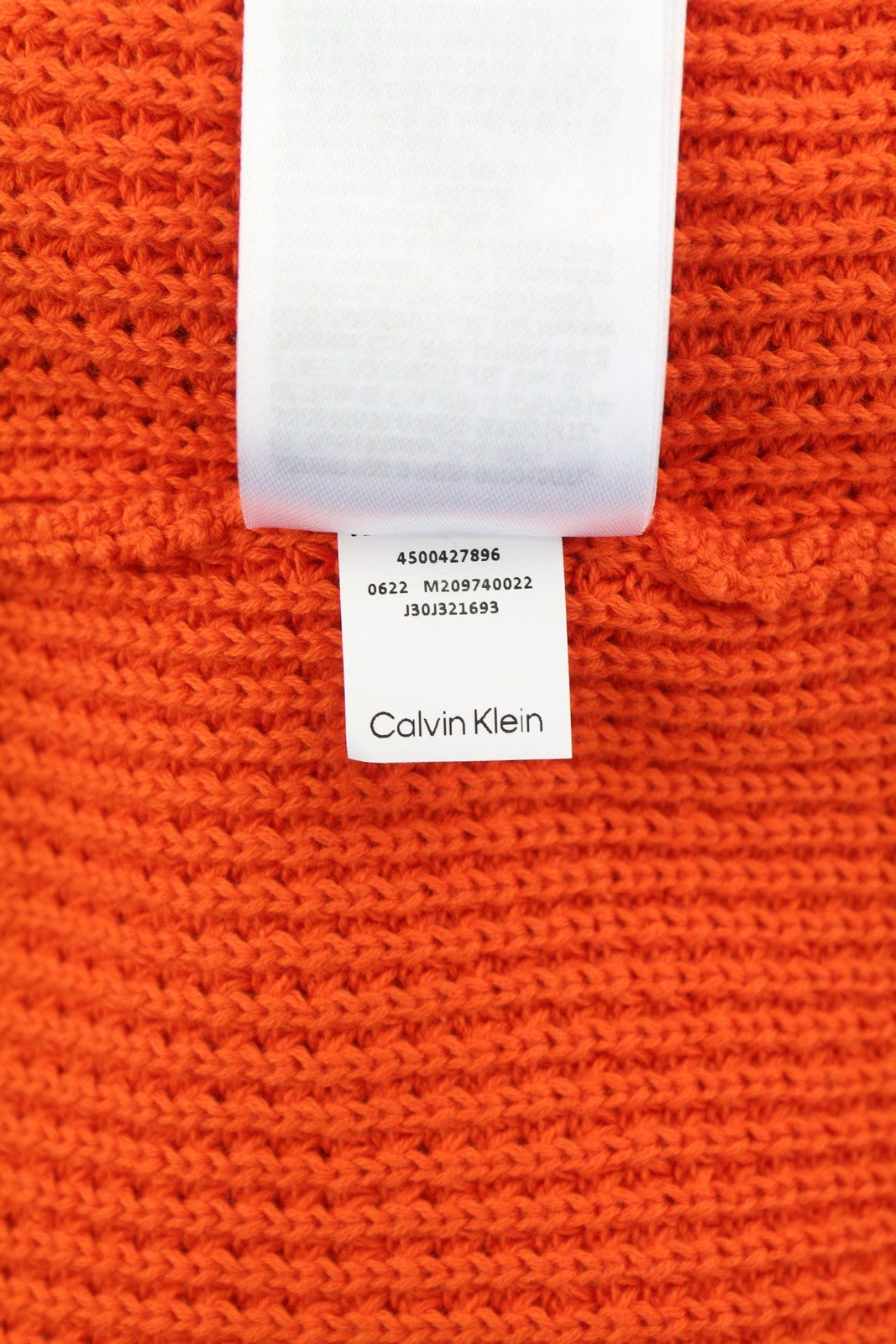 CALVIN KLEIN Men Jumper M Orange Cotton Waffle-Knit Hooded Patch Logo Pull On