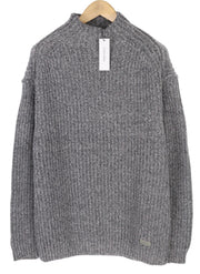CALVIN KLEIN Men Jumper L Grey Wool Blend Tight-Knit Mock Neck Logo Pull On