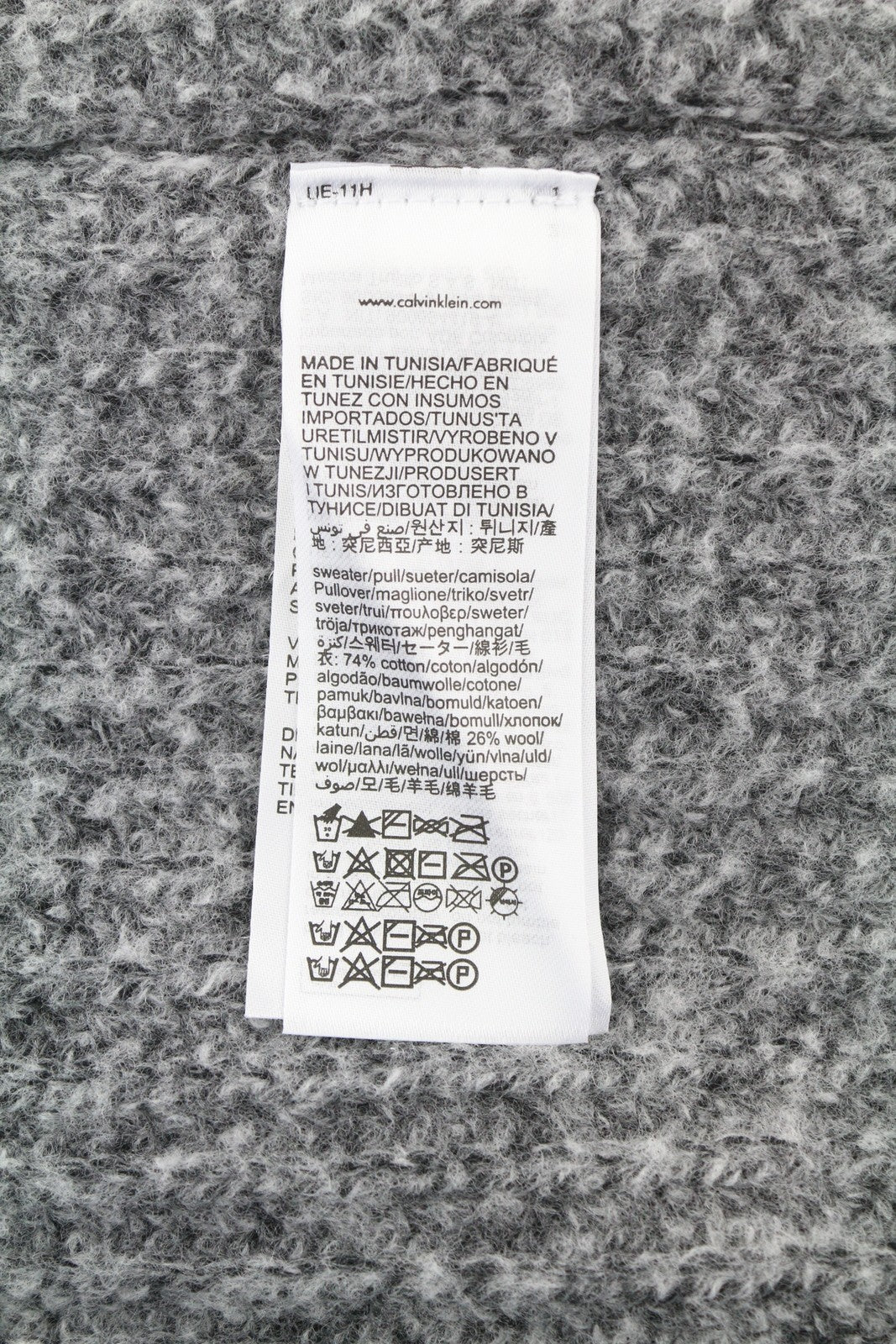 CALVIN KLEIN Men Jumper L Grey Wool Blend Tight-Knit Mock Neck Logo Pull On