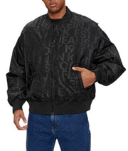 CALVIN KLEIN Men Jacket M Black Logo Print Insulated Loose Fit Bomber RR149