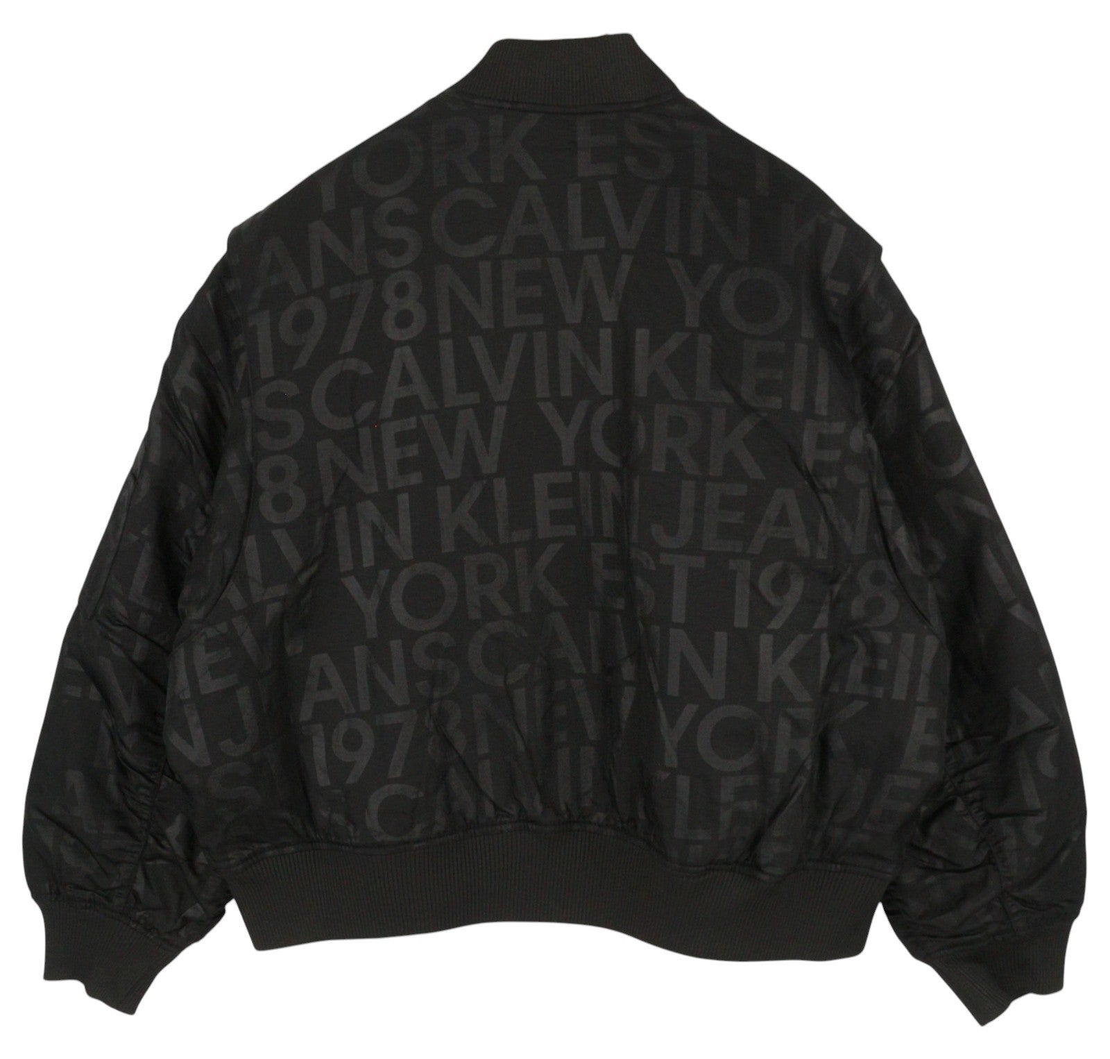 CALVIN KLEIN Men Jacket M Black Logo Print Insulated Loose Fit Bomber RR149