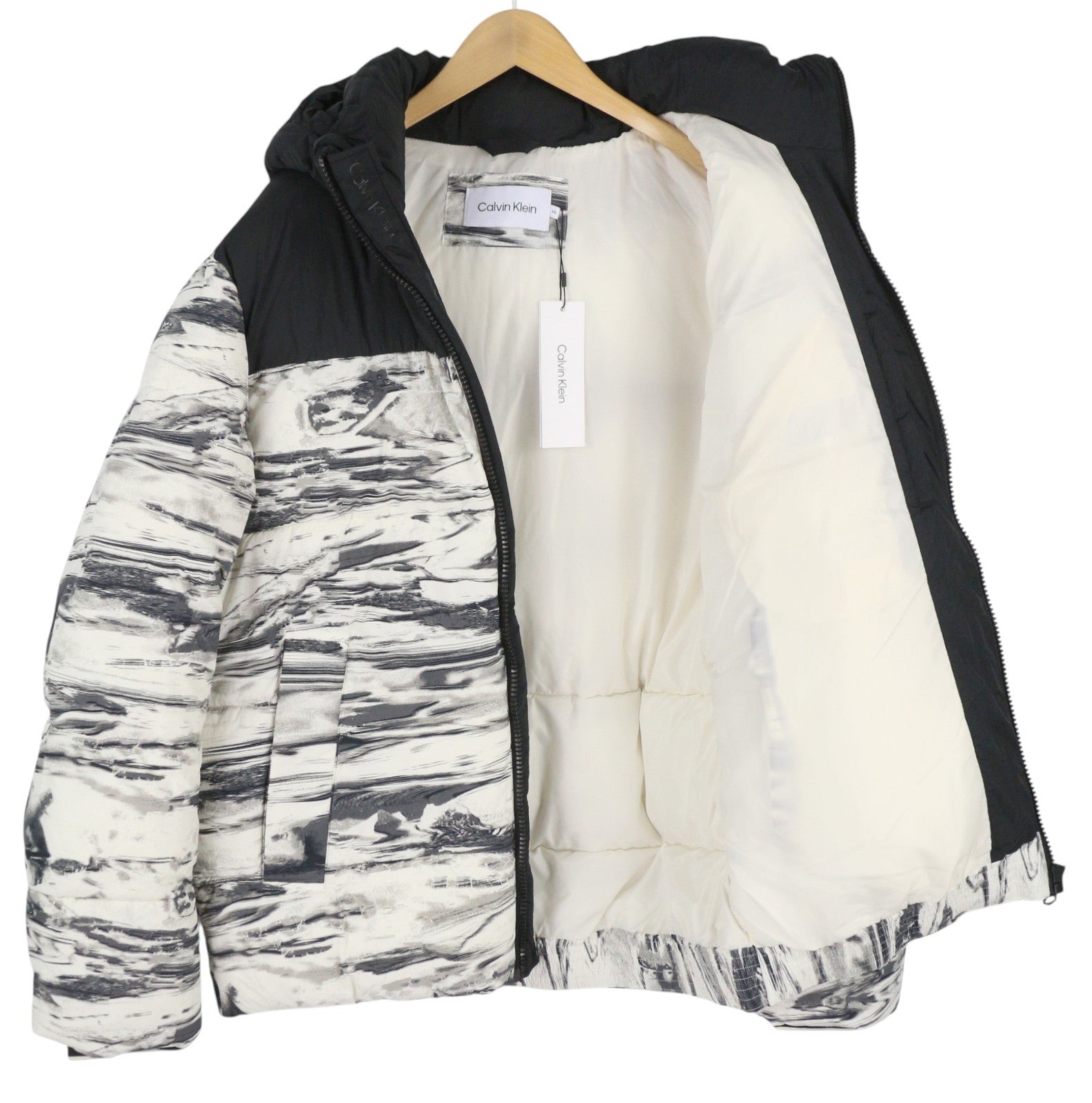 CALVIN KLEIN Crinkle Nylon Color Block Quilt Men Jacket 2XL Patterned Padded