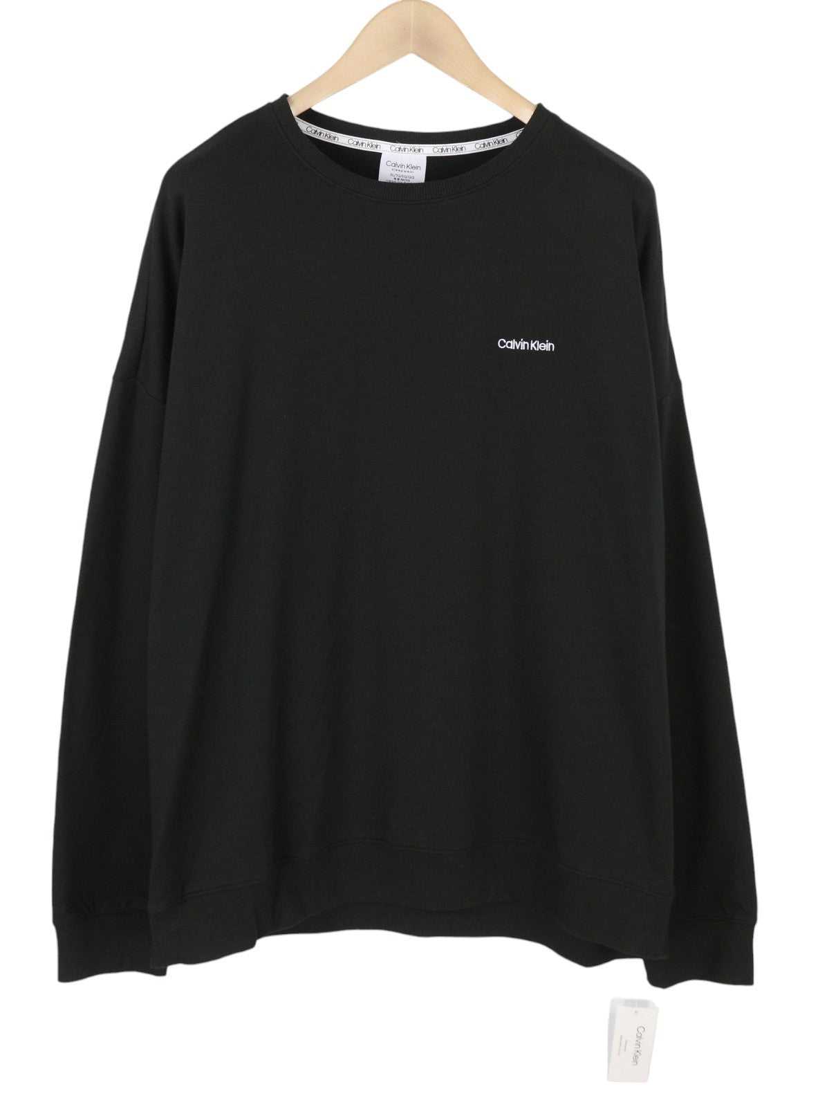 CALVIN KLEIN Men Sweatshirt XL Black Crew Embroidered Logo Sleepwear Pull On