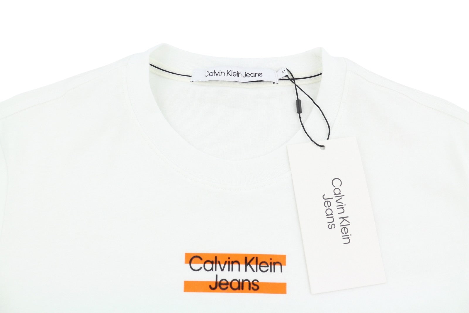 CALVIN KLEIN Men T-Shirt M White Cotton Tricot Front Logo Short Sleeved