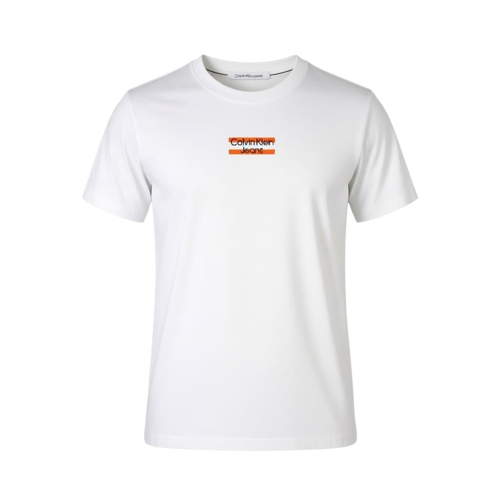 CALVIN KLEIN Men T-Shirt 2XL White Cotton Tricot Front Logo Short Sleeved