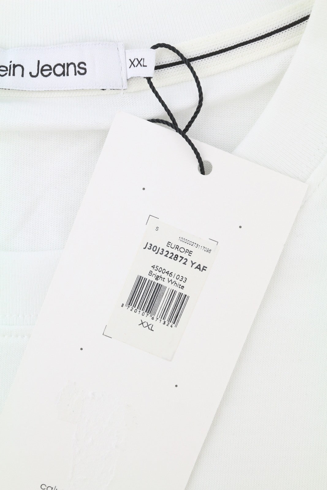 CALVIN KLEIN Men T-Shirt 2XL White Cotton Tricot Front Logo Short Sleeved