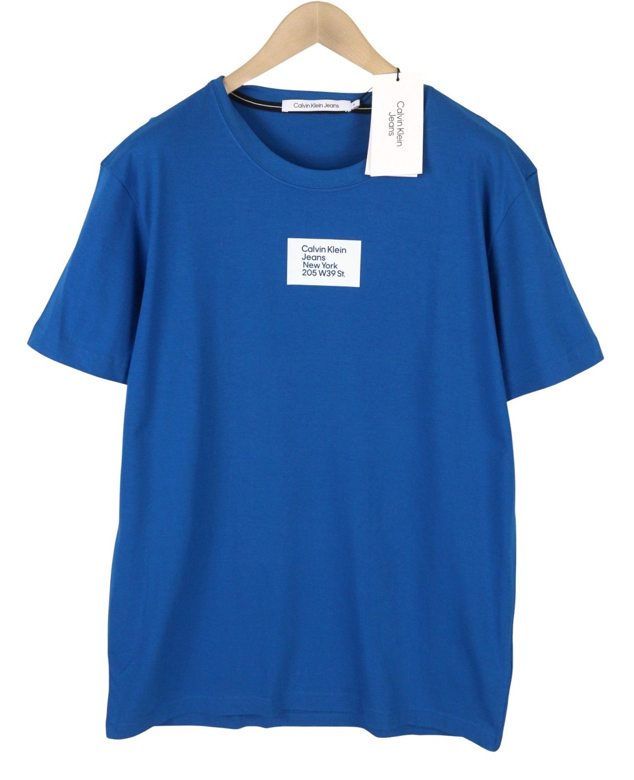 CALVIN KLEIN Men T-Shirt XL Blue Cotton Tricot Front Logo Short Sleeved