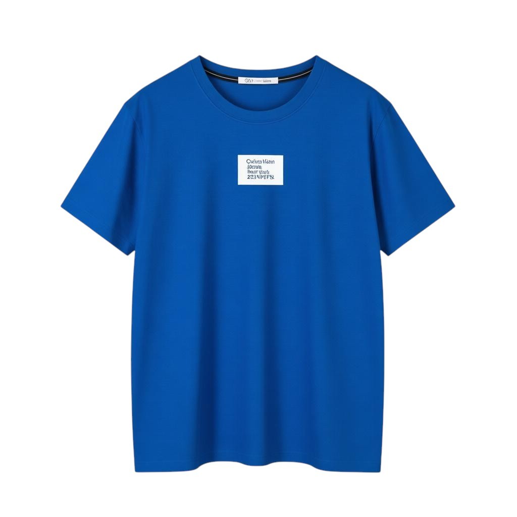 CALVIN KLEIN Men T-Shirt 2XL Blue Cotton Tricot Front Logo Short Sleeved