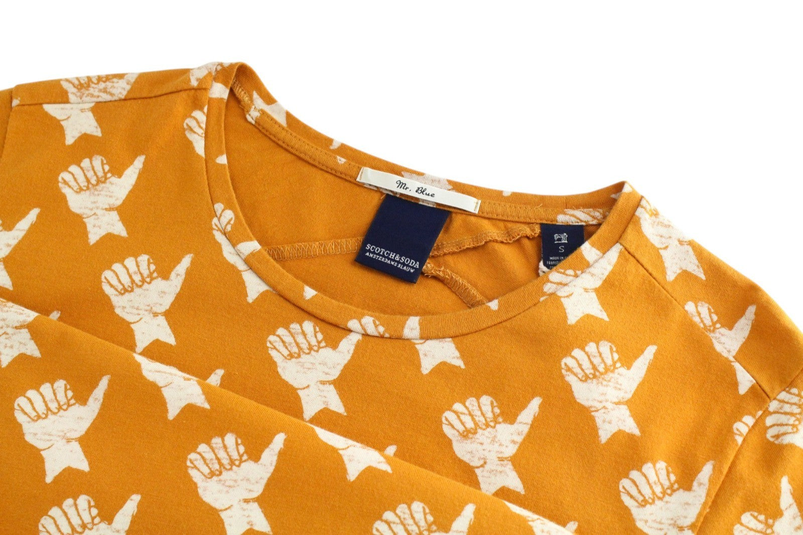SCOTCH & SODA Ams Blauw Men T-Shirt S Orange Pure Cotton Short Sleeve Patterned