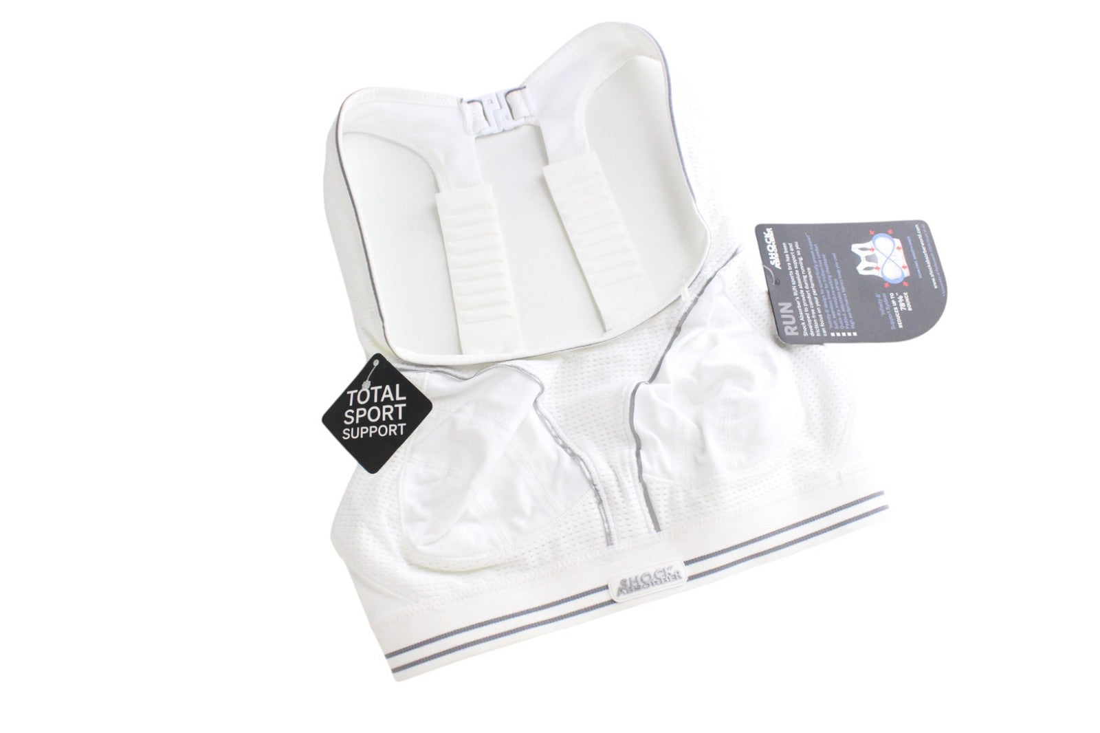 SHOCK ABSORBER Run Women Sport Bra UK32A White Stretch Adjustable Straps