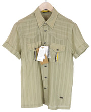 RICHMOND  Men Shirt M Green Pure Cotton Striped Snaps Short Sleeved Pocketed