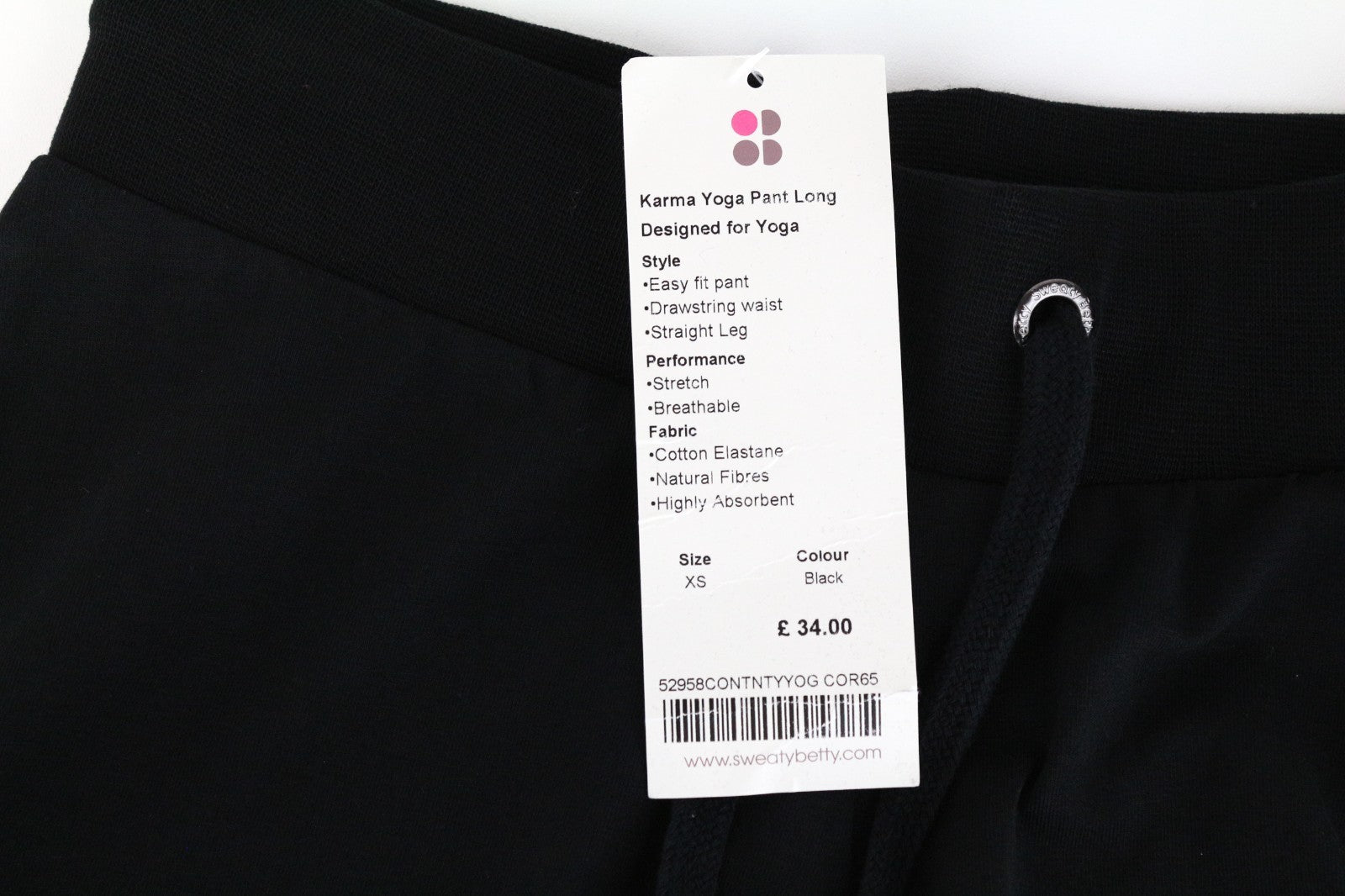 SWEATY BETTY Karma Yoga Women Sport Trousers XS Black Cotton Stretch Straight