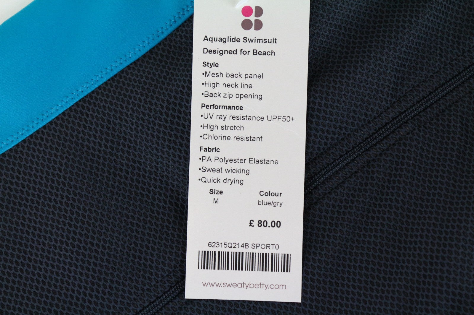 SWEATY BETTY Aquaglide Women Swimwear M Blue Stretch UPF50+ Mesh One Piece
