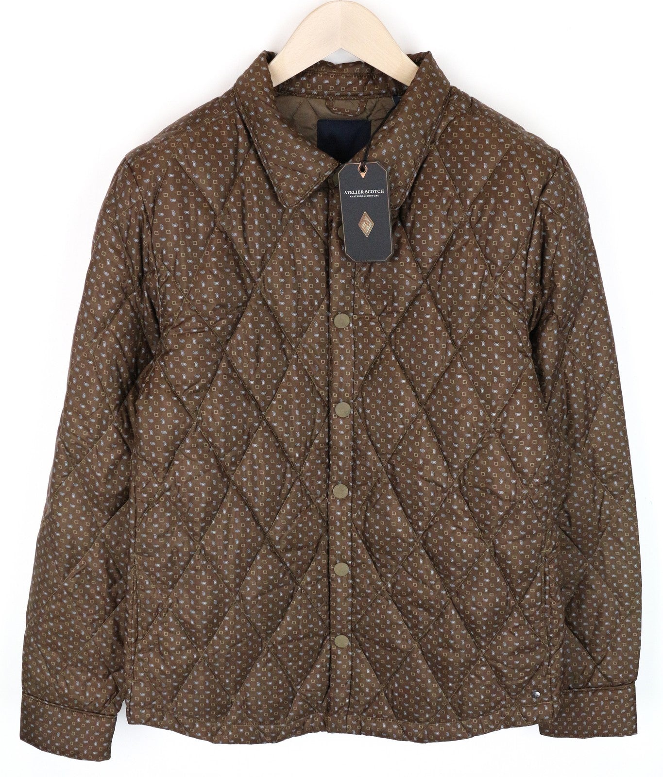 SCOTCH & SODA Atelier Men Jacket 50 / M Brown Patterned Quilted Snaps Collared