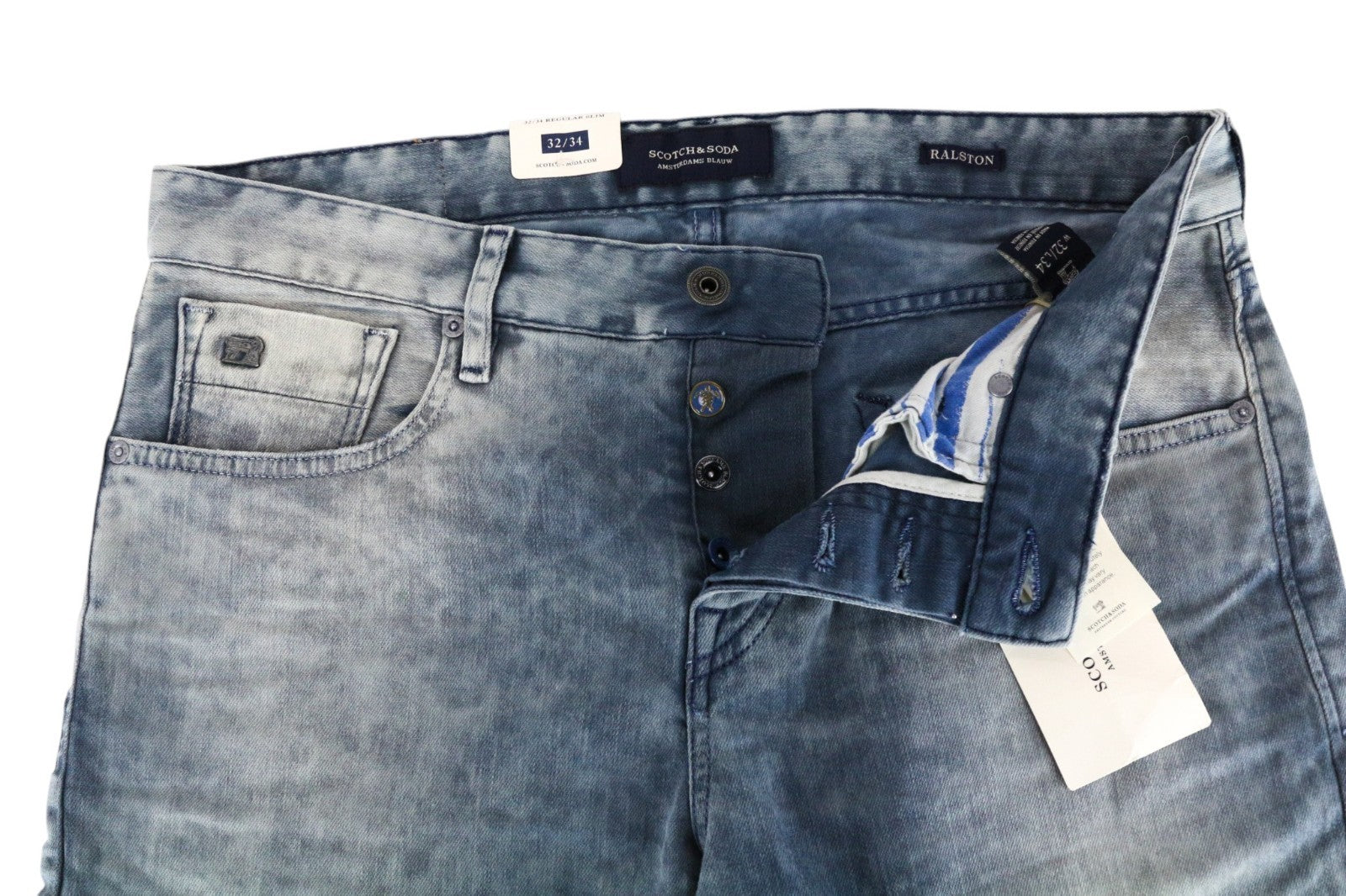 SCOTCH & SODA Ralston Men Jeans W32/L34 5-Pocket Slim Fit Blue Cotton Stretch
