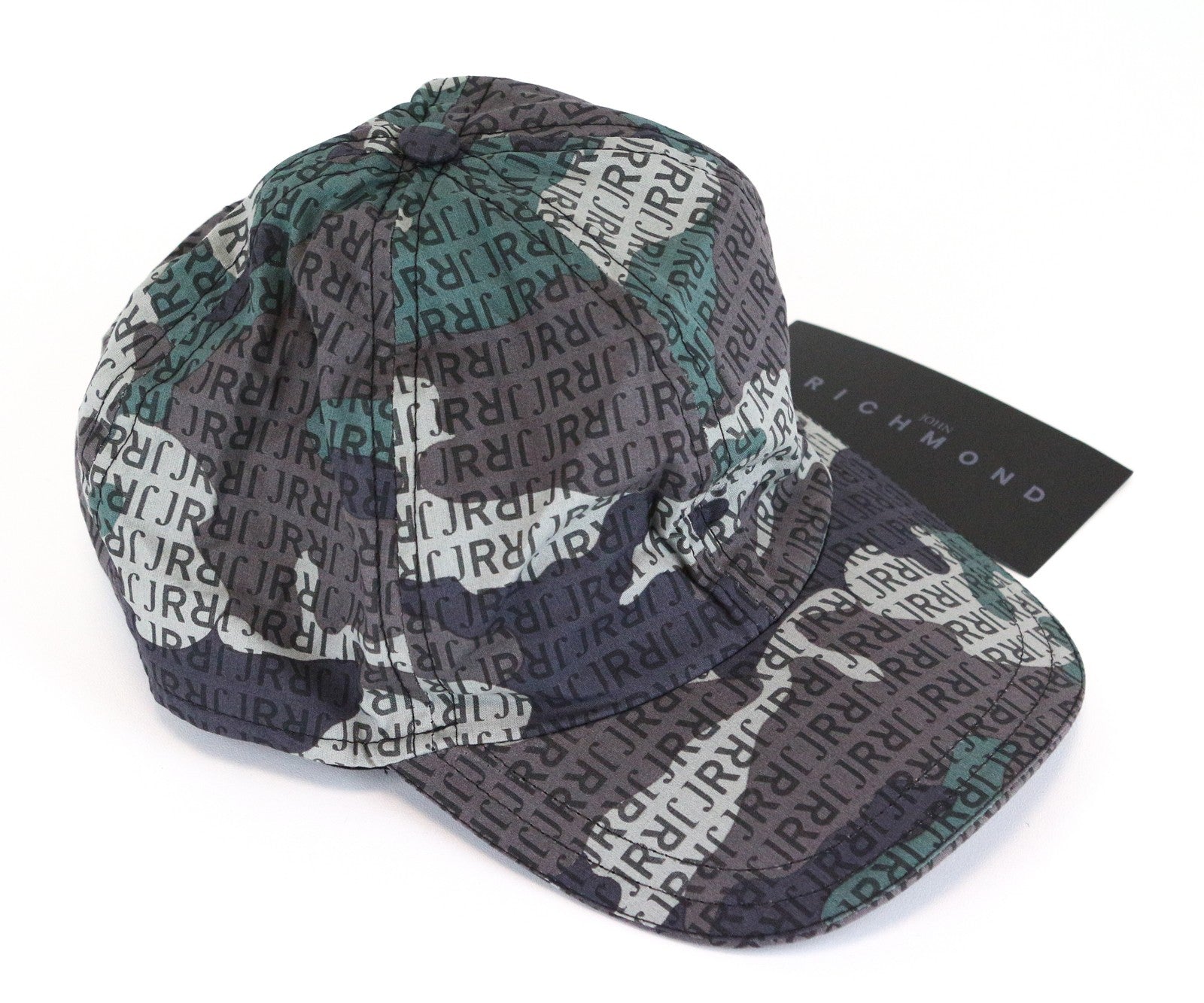 JOHN RICHMOND Men Cap M Green Grey Pure Cotton Patterned Logo Casual Baseball