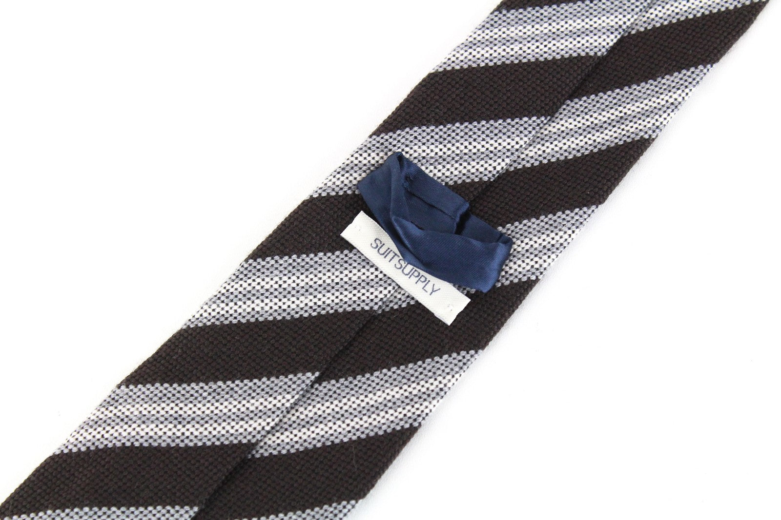 SUITSUPPLY Men Tie 150 x 8 cm Brown Wool Silk Striped Pointed-End Formal