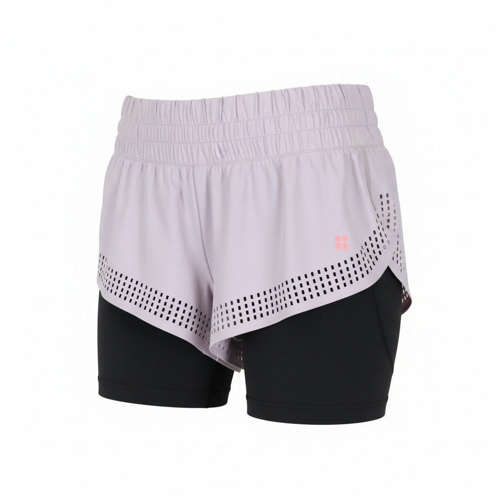 SWEATY BETTY Aerial 2in1 Women Shorts M Purple Black Sports Gym Stretch Logo