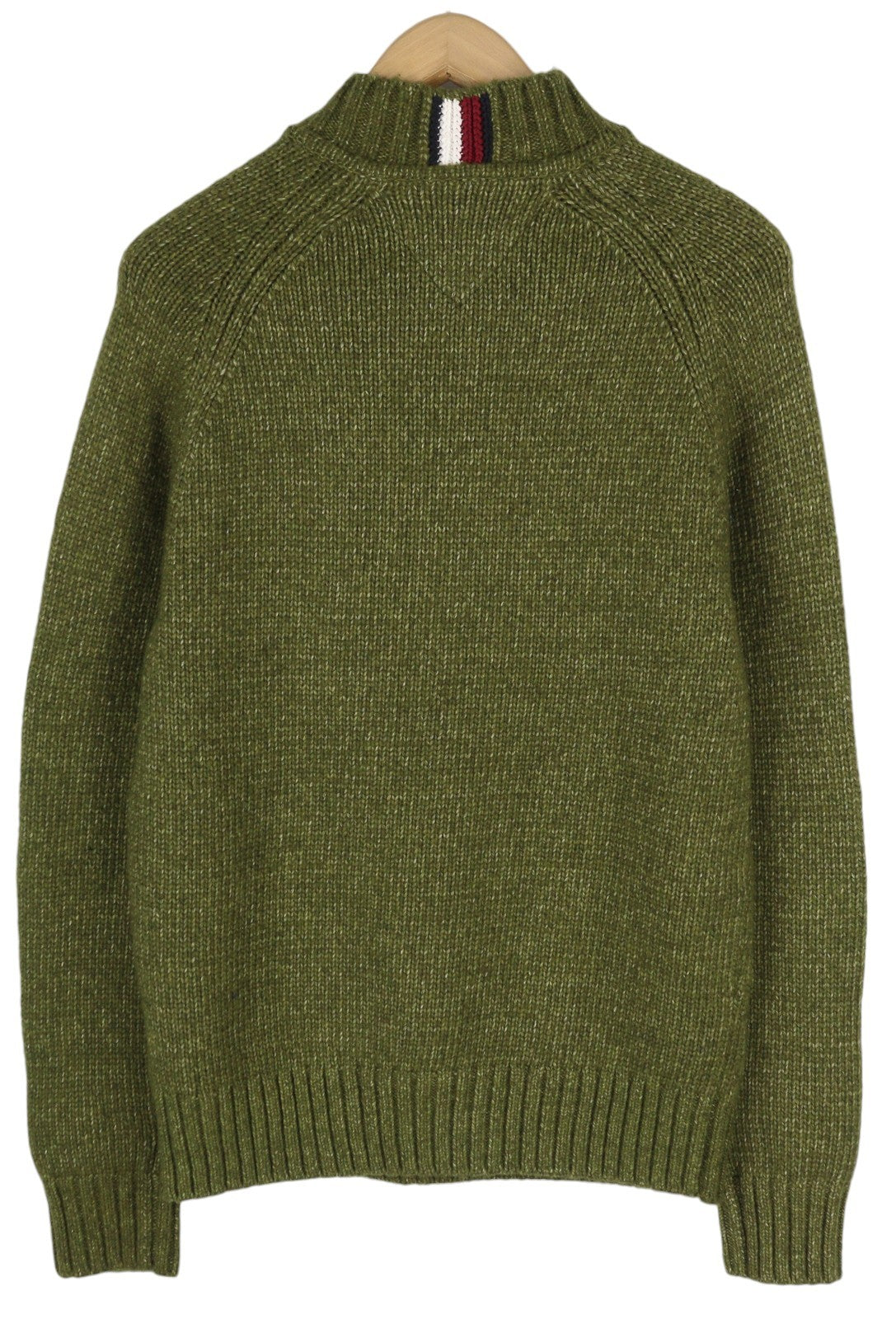 TOMMY HILFIGER Dc Mouline Mock Nk Men Jumper S Green Wool Blend RRP199
