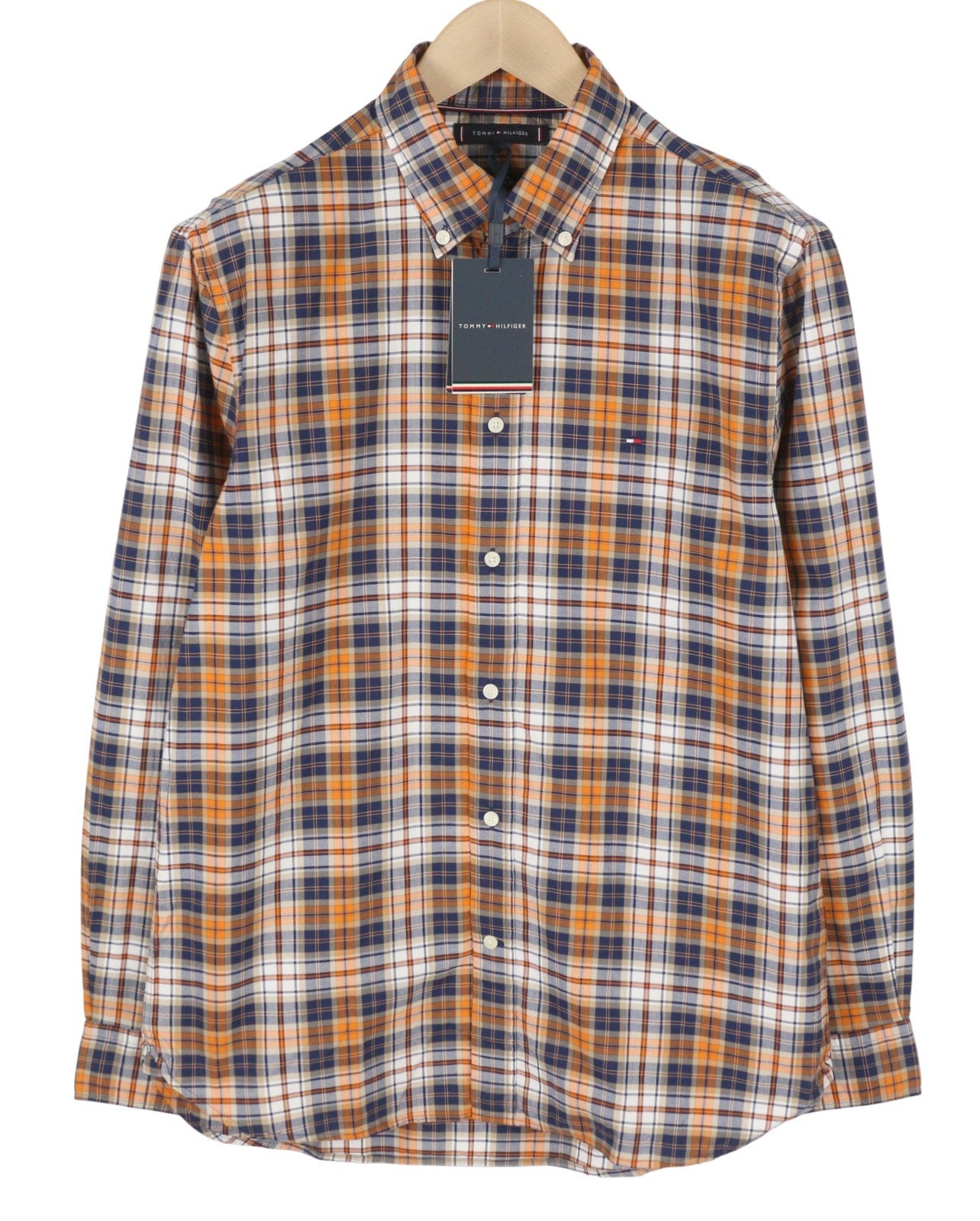 TOMMY HILFIGER THFlex Poplin Men Shirt M Colourful Plaid Button-Down Collar