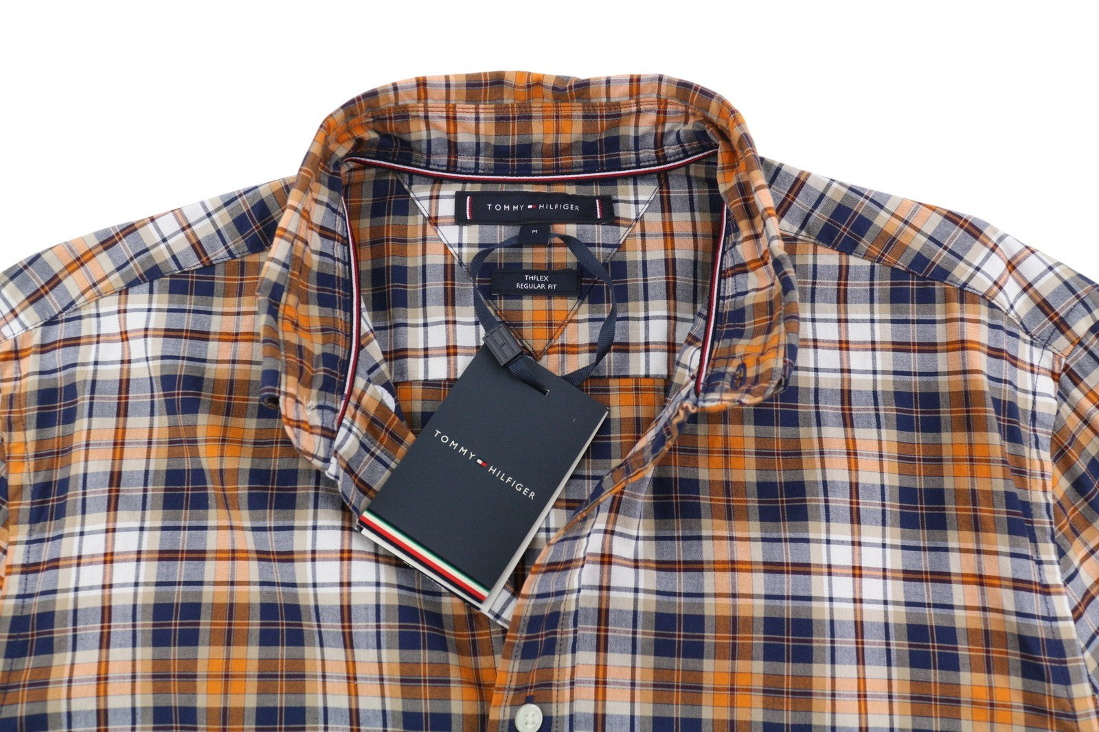 TOMMY HILFIGER THFlex Poplin Men Shirt M Colourful Plaid Button-Down Collar